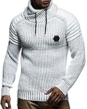 Leif Nelson Herren Strick-Pullover Schalkragen Slim Fit Winter Sommer Moderner Männer schwarzer Pulli T-Shirt Langarm mit Kragen Herren Hoodie-Wollpullover 5235 Ecru-Grau XX-Larg