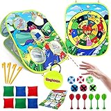 Bean Bag Toss Games for Kids, Carnival Dart Board Game, Collapsible Double-Sided Cornhole Boards Throwing Party Supplies Games for Kids Adults Family with 6 Beanbags 6 Sticky Balls 6 Sticky D