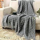 Sylanfia Weich gestrickte Decke mit Fransen Quaste Einfarbig Gemütliche Strick Textur Plaid Decke für Tagesdecke Sofa Couch Bezug Schal 130x150