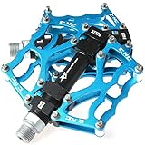 RockBros Aluminum Mountain Bike Bicycle Cycling Platform Pedals 9/16 inch (Blau)