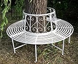 GeKi Trend Baumbank antik weiß Metall Schmiedeeisen 360° rund Ø 161 cm Rundbank Baum massiv Parkbank Gartenbank stabil 23 kg