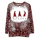 QTydnaio Damen Sweatshirt Rundhals lässiger Weihnachtsdruck Langarm Pullover T-Shirt Tops Herbst Winter Tops (Rot-H,M)