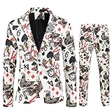 DDSP Herren-Blazer-Set, 2-teilig, Anzüge, Blazer, Hose, für Herren, schmale Passform, bedruckt, Anzug-Set (Farbe: Grau, Größe: 3XL)