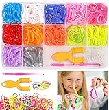 WANGZAIZAI 600 Stück Loom Bänder Set, Rainbow Loom Bänder für Armbänder,DIY Gummibänder Kinder Basteln,Armband Halskette Strickwerkze,Kinderspielzeug für Geburtstagsgeschenk, W