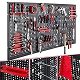 Arebos Werkzeugwand dreiteilig | 17-teiliges Hakenset | 120 x 60 x 2 cm | Werkzeug Lochwand aus Metall + Halterungen + Montag