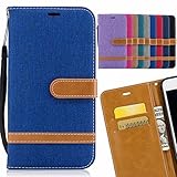 LEMORRY Hülle für Apple iPhone 6s Plus 5.5 Hülle Tasche Leder Flip Cover Schutzhülle Schutz Magnetisch Beutel Haut Weich Silikon Cover Schale Mit KRotitkarten-Slot, Denim-Stil B