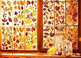RITOSTA Erntedankfest Fensteraufkleber Herbst Fensterbilder Thanksgiving Fenster Aufkleber ohne Kleber Fensterdeko Ahornblätter Marone Truthahn Zwerg Mais Kürbis für Kinderzimmer Cafe(D)