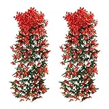 NAHUAA 2pcs Plastikblumen Hängende Plastikpflanzen Lilie Pflanzen Künstlich Seide Blume Hängepflanze Frühling für Topf Balkon Garten Draußen Wand Dekoration Rot 