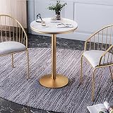 HQBL Moderne Indoor- und Outdoor-Couchtische, runde Marmorplatte, Goldener Eisenrahmen - Bistrotisch für Bar Home Garden Restaurant, Weiß (55x55x75cm)