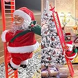 通用 Weihnachtsmann Kletterleiter, Weihnachtsmann auf Leiter, Elektrische Weihnachtsfiguren Kletternder Santa Weihnachten Elektrische Weihnachtsmann Klettern Leiter Puppe Musik Weihnachtsdeko (Rot)
