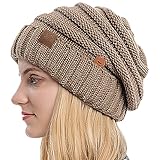 WANYIG Strickmütze Wintermütze Loop Damen mit Zopfloch Gestrickte Wintermütze Mütze Pferdeschwanz Beanie für Herbst und Winter Kopfumfang 56-58CM (Khaki)