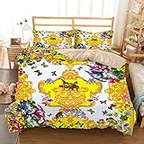 Meimall Bettwäsche Golden Blumen Schmetterlinge Tiere 260X220 cm 3D-Digitaldruck Bettwäsche,Bettbezug, Zweiteilige Mikrofaser, Bettbezug Mit Reißverschluss Und Kissenbezug