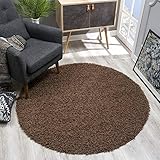 SANAT Teppich Rund - Dunkelbraun Hochflor, Langflor Modern Teppiche fürs Wohnzimmer, Schlafzimmer, Esszimmer oder Kinderzimmer, Größe: 120x120