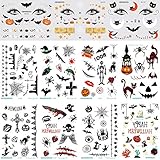 Halloween Tattoo Aufkleber, Temporäre Tattoo Aufkleber für Kinder, Halloween Geschenkpackung für Süßes oder Saures, Halloween Dekorationsaufkleber: Kürbisse, Geister, Schädel, Fledermäuse, Sp