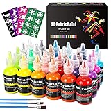 Emooqi 3D Stoffmalfarben Set 24 x 30ml, Wasserfeste Textilfarben Stofffarben Stifte leuchtende Farben für Glas Holz Stoff Papier Kunststoff für Kinder und Erw