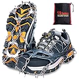 Tevlaphee Steigeisen Grödel Eisspikes,Schuhkrallen mit 19 Edelstahl Zähne Spikes,Winter Grödel Spikes für Schuhe - Schuh-Ketten zum Wandern - Grödeln Eisspikes (Schwarz, L)