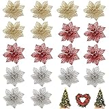 Weihnachten Blumen Glitzer Künstliche Weihnachtsblumen 18pcs Weihnachtsblumen Deko Blume Weihnachtsschmuck Glitter Weihnachtsbaum Dekoration Christbaumschmuck Blume Weihnachtsblumen Gold Silber R