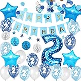 Happyhours 2 Jahre Geburtstagsdeko Jungen Blau Ggurtstag Deko, Happy Birthday Girlande 2 Jahre Helium Ballons Blau Konfetti, Folienballon Zahl 2, Wabenbälle Geburtstag Deko S