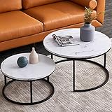 VSTAR66 Couchtisch Set 2 Stück Holz Metall Beistelltisch Rundes Set Tisch Hochwertiger Couchtisch Wohnzimmertisch Modern Industrieller Stil B