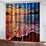 DRFQSK Vorhang Blickdicht Vorhänge Kinderzimmer Schlafzimmer Wohnzimmer Gardinen Verdunkelungsvorhang Thermovorhang Fensterdekoration 3D Sonnenuntergang Am Meer 260 X 140 cm（H X B） Ösenschal 2Er S