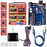 Quimat CNC-Steuerungskit mit Schrittmotor für CNC-Bildschirm V3.0+R3 Board + 4 PCS A4988-Antrieb + Nema 17-Schrittmotordrucker für 3D-Drucker CNC, GRBL-kompatibel QD06C