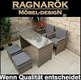 PolyRattan Gartenmöbel DEUTSCHE MARKE -- EIGNENE PRODUKTION -- 8 Jahre GARANTIE auf UV-Beständigkeit Garten Möbel Essgruppe Tisch Stühle Hocker Ragnarök-Möbeldesign Rundrattan Optik