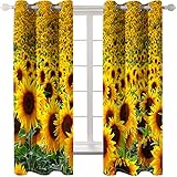 KLily 3D Sunflower Digital Printing Series Vorhang Vorhangstoff Für Zu Hause Balkon Wohnzimmer Garten Hotel Schlafzimmer Runde Loch-Piercing Stangenfreie Verdickung Verdunkelungsvorhäng