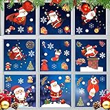 burkfeeg 8 Blatt Weihnachtsfenster-Aufkleber, Weihnachten Fensterbilder mit Weihnachtsmann Schneeflocke Weihnachtsbaum Weihnachten Fensterdeko für Glas Dek