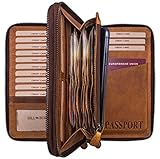 Hill Burry Leder Reisebrieftasche | Dokumententasche - Travel/Wallet aus naturgegerbtem hochwertigem Rindsleder | Organizer/XXL Mappe | Geldbörse Portemonnaie Portmonee (Braun)