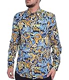 VERSACE JEANS COUTURE Florales Hemd in Marineblau & Gold Gr. 55,