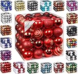 64x Kunststoff Christbaumkugeln 6cm Kugel Box Glanz Glitzer Matt Dekor Inge Glas, Farbe:Red-Mix