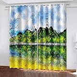 YTSDBB Vorhang kinderzimmer Junge Grün Berge Spiegelung Landschaft B 200 x H 160 cm 3D Digitaldruck Druckmuster Öse Thermisch isoliert 90% für Schlafzimmer Wohnzimmer ​Kinderzimmer Junge mit M