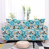 Couch Überzug Blaue Blume Super Stretch Couch Bezug für 3-Sitzer Couch, 1-Teilige Universal-Sofabezüge Wohnzimmer Spandex Möbelschutz Hunde Haustierfreundliche Couch Schonbezug (3 Sitzer)