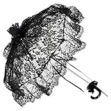 VON LILIENFELD Spitzenschirm Brautschirm Hochzeitsschirm Damen Klein Accessoire Tüllborte Josephine schw