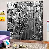 Vorhänge Blickdicht Gardine Wohnzimmer Reduzieren Lärm - Graues mechanisches Haus - Vorhang mit Haken für Geeignet für Balkon Moderne Dekoration Curtains - 230X255CM