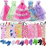 ZSWQ 25 Stück Puppenkleidung für Barbie Puppen Doll, 5 Partymoden Hochzeit Prinzessin Kleider + 10 Set Kleid Dress + 10 Paar Schuhe für Weihnachten und Geburtstag Geschenk