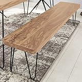 FineBuy Massive Sitzbank 120 x 40 cm Harlem Akazie Holz Bank für Esstisch Massiv | Küchenbank Massivholz | Essbank ohne Lehne für E