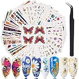 ZOYLINK 78 Blätter Nagelaufkleber Kreative DIY Selbstklebende Blume Schmetterling Nagel Kunst Aufkleber mit Nag