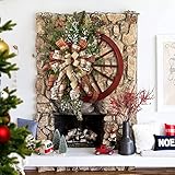 BLOOOK Christmas Winter Wreath Kranz Weihnachtsdekoration Deko Holz Zweige Weihnachten Tisch Farmhouse Wagon Wheel Girlande Bauernhaus Weihnachtskranz, Wagenrad Türkränze Weihnachtsk