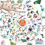 Tattoo Kinder, 20 Blätter Temporäre Tattoos Kinder Fußball Dinosaurier Temporary Tattoo Aufkleber, Wasserfest Cartoon Kindertattoos Tattoos Set für Jungen Mädchen Kindergeburtstag Mitgebsel Party Dek