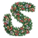 Weihnachtsgirlande Mit Beleuchtung Aussen Batterie,2.7M Tannengirlande Echt Aussehend Mit Beleuchtung, Weihnachts Deko Led Lichterkette Weihnachtsgirlande Treppengeländer Kamin Tür Hochwertig (A+)