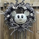 CAETNY Halloween Alptraum Maus Kranz, Alptraum vor Weihnachten Mi-Ckey Maus Kürbis Kranz, 14in Halloween Grau Horror Dekorationen, Herbst Ernte Urlaub Dekoration Dek