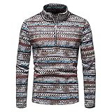 DaDuo Pullover Herren Slim Fit Halber Reißverschluss Stehkragen Sweater Herren Vintage Ethnischer Stil/Kariert Sweatshirt Herren Herbst Winter Lassig Strickwaren Herren C-T01 XXL