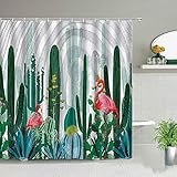 Flamingo Wasserdichter Duschvorhang Tropischer Dschungel Grüne Pflanze Blatt Vorhang Waschbar Badewanne Wohnkultur Mit Haken S.2 200x200