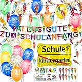 Einschulung Schuleinführung Schulanfang Deko Set, Girlande Alles Gute Zum Schulanfang + Zuckertüten Banner + 18 Luftballon mit ABC 123 Schultüte Motiv + Konfetti + Folienballon für Jungen M