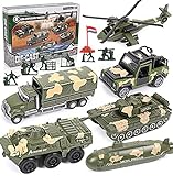 vamei 6 Stück Spielzeugautos Militär Auto Set Militär Fahrzeuge Armeespielzeug Panzer Hubschrauber Mini Cars Modelle aus Metalllegierung Soldatenmodell Geschenk für Kinder Jungen 3 4 5 6 7 8 J