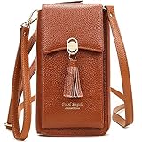 Pearl Angeli Weiches Echtes Leder Handy Umhängetasche - Handytasche Geldbörse Damen RFID Schutz kleine Crossbody Tasche Orange (Braun)