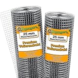 Aquagart® Volierendraht Hasendraht 25m x 1m, Drahtgitter Maschenweite 25mm, verzinkter Maschendraht-Zaun, robustes Schweißg