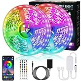 Bonve Pet LED Strip, Bluetooth RGB LED Streifen, Farbwechsel LED Lichterkette 12M mit Steuerbar via App, 16 Mio. Farben, Fernbedienung, Sync mit Musik, LED Band für Schlafzimmer TV Zuhause Schrankdek