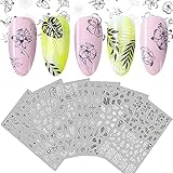Nagelsticker, Blumen Nagel Aufkleber, Nagelaufkleber Selbstklebend, 3D Weiße Nägel Zum Aufkleben Nagel Zubehör Nageldesign DIY Nagel Dekoration für Frauen Mädchen (6Blatt)